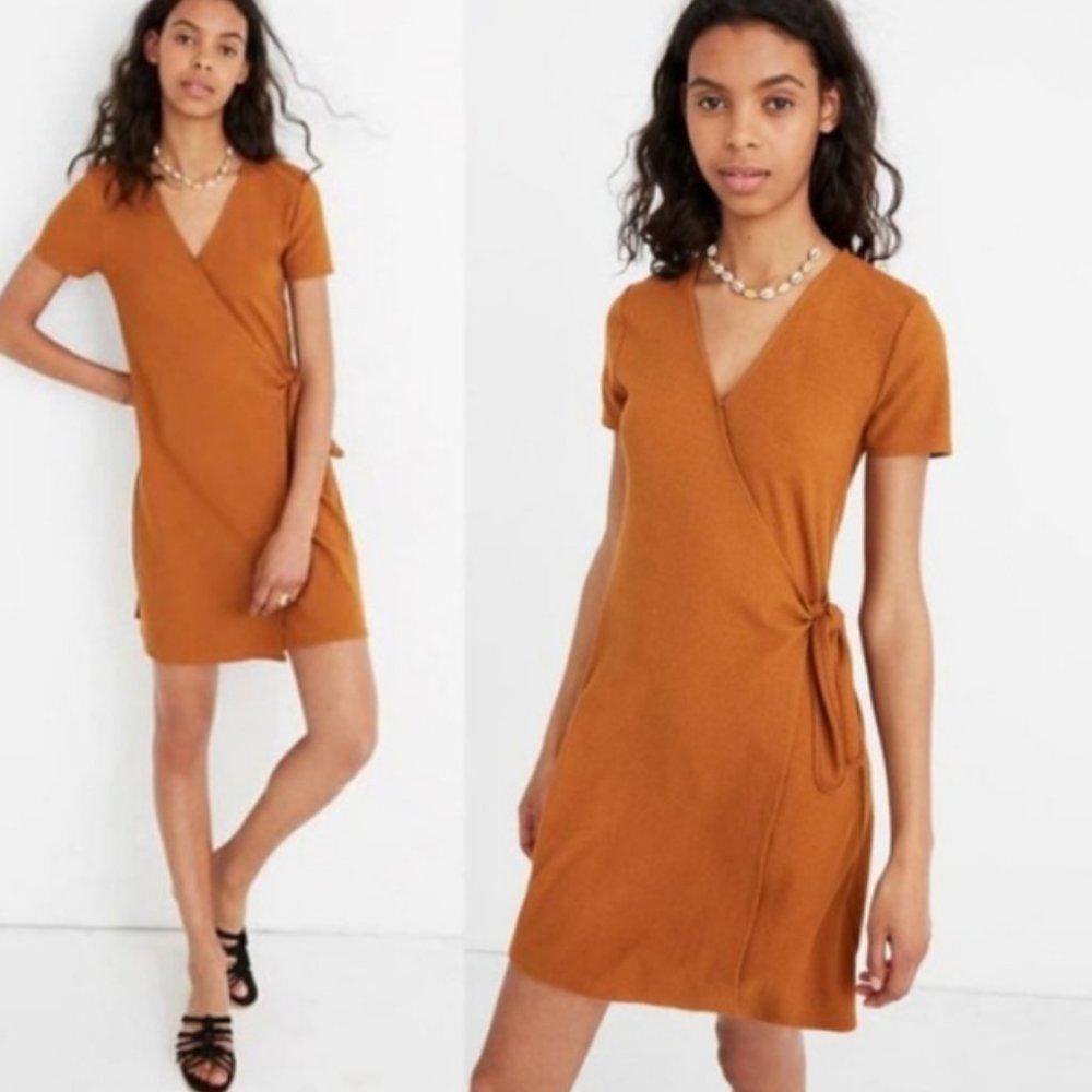 Madewell Short Sleeve Side Wrap Short Sleeve Rust Orange Dress Size S